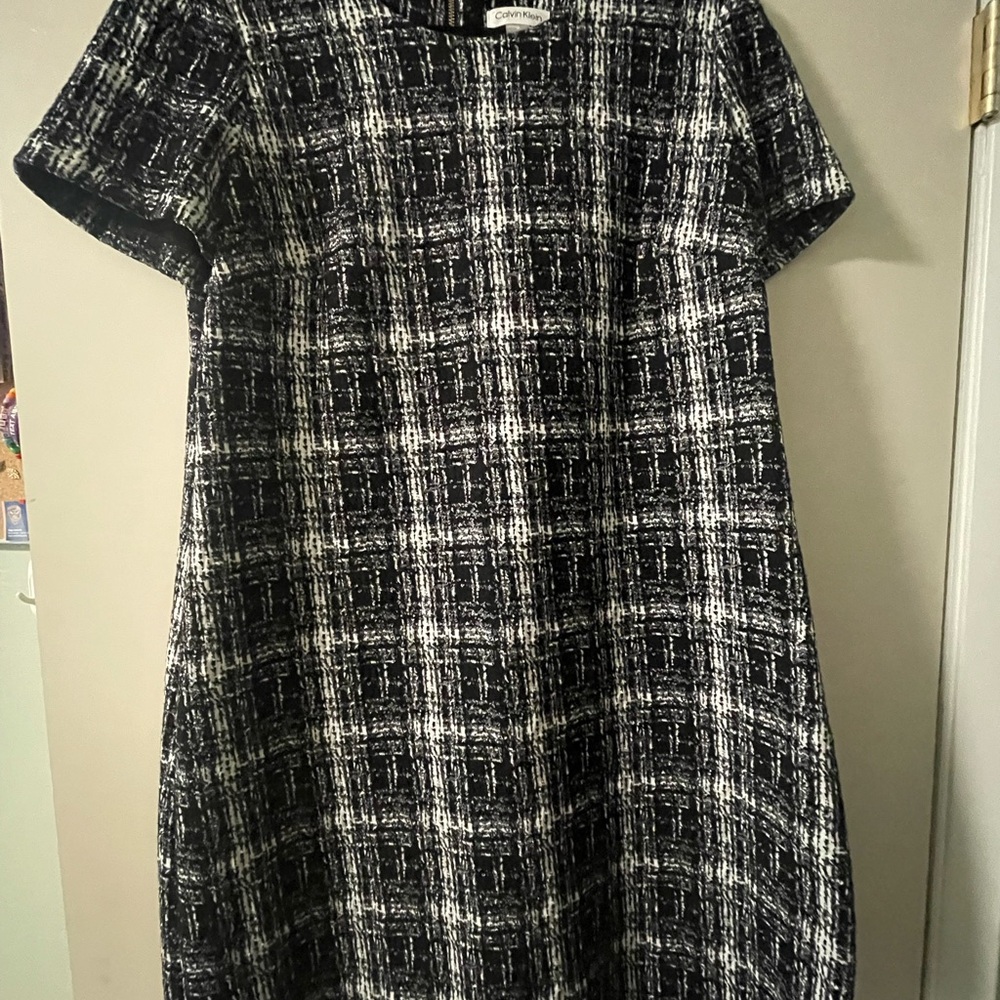 Calvin Klein Black and White A-Line Midi Dress